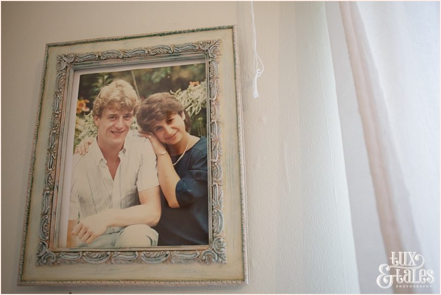 family photo on the wall at wedding in Yorkshire