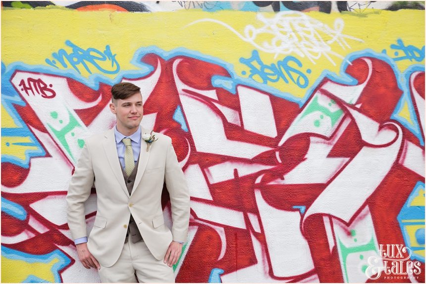 Groom liverpool grafiti Camp and Furnace Wedding Photography