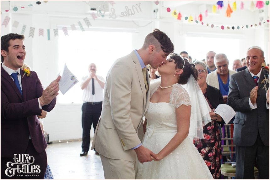 First kiss wedding disney up themed wedding camp & furnace