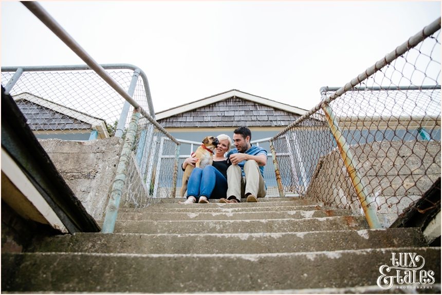 Engagement shoot with dog puggle filey beach