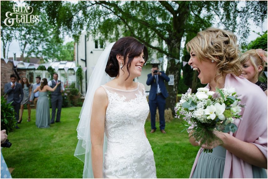 Bridesmaid catches bouquet at york wedding