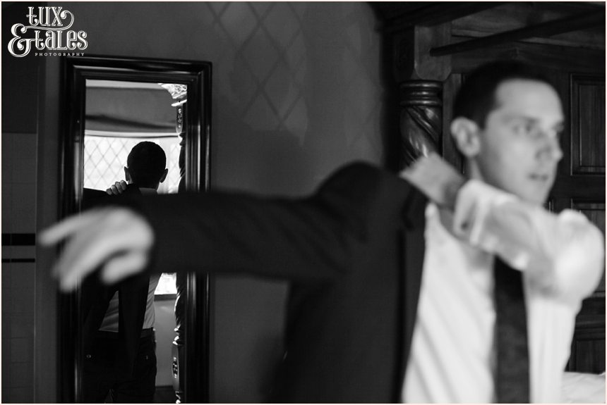 Broadoaks Wedding Photographer Windermere || Tux & Tales Photography || groom Preparation getting on suit