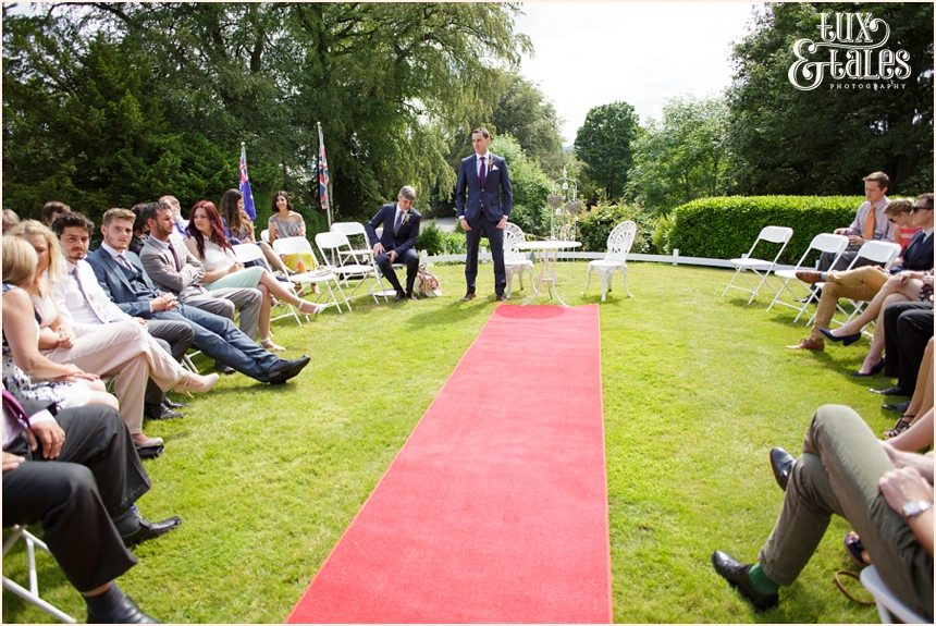 Broadoaks Wedding Photographer Windermere || Tux & Tales Photography || outside ceremony on lawn