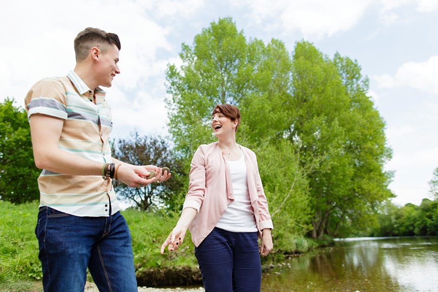 Engagement shoot in Ilkley skipping stones