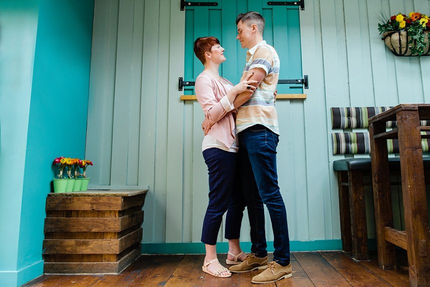 Engagement Photography in Ilkley at The Yard Pub Turquoise Wall