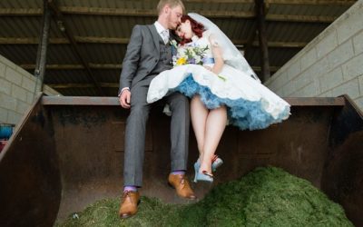 Cornflower Blue Vintage wedding at Barmbyfield Barns