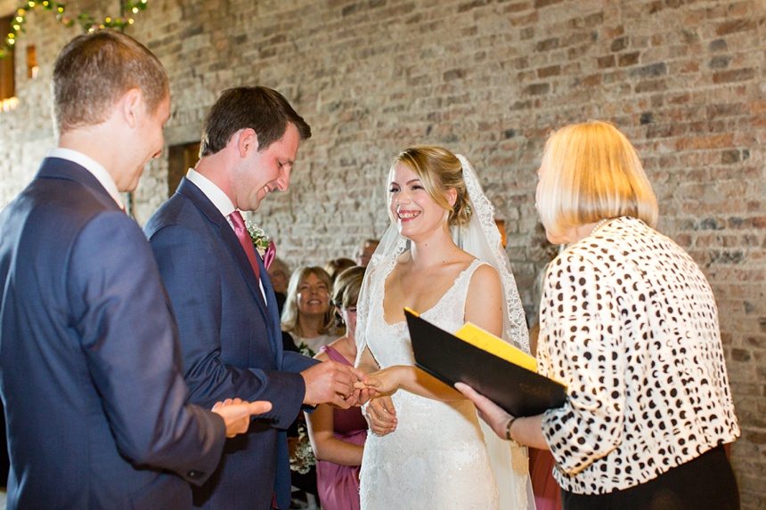 Exchange of rings Barmbyfield Barn Wedding