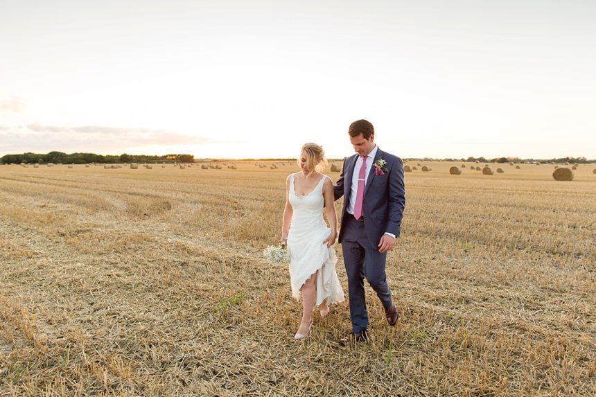 Bride & Groom portraits in barley field Barmbyfield Barn Wedding Photography sunset