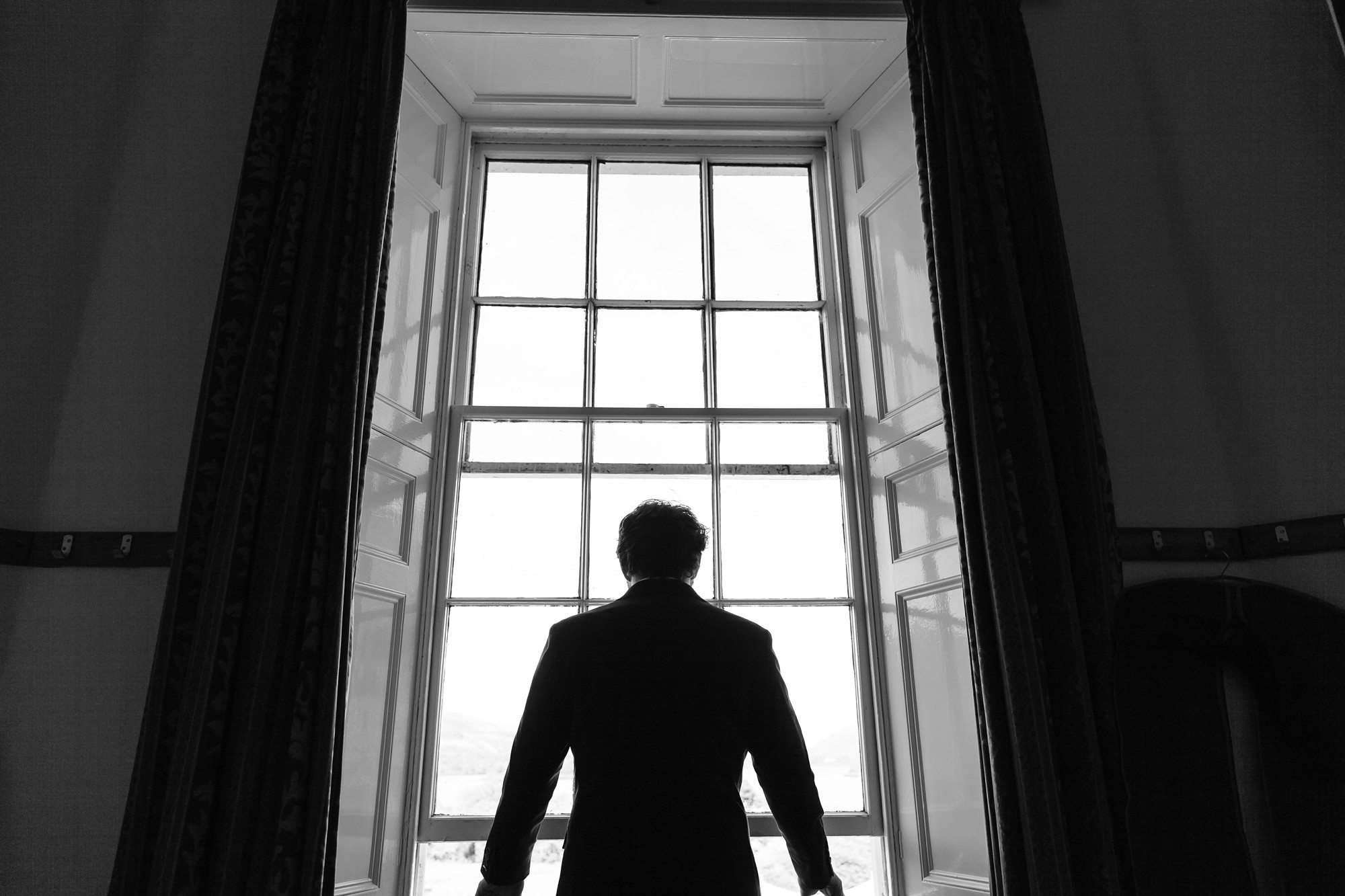 Silhouette of groom Derwentwater Independent Hostel Wedding
