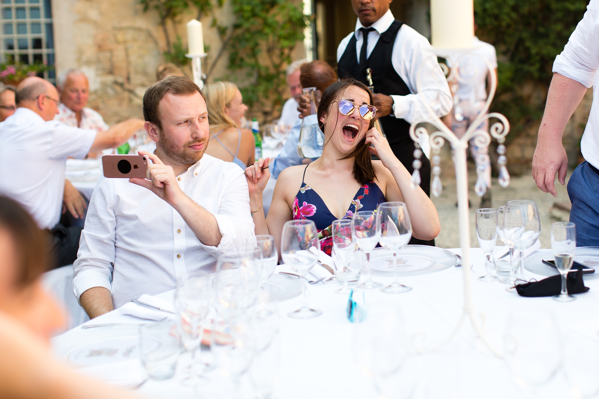 Wedding guest laughing