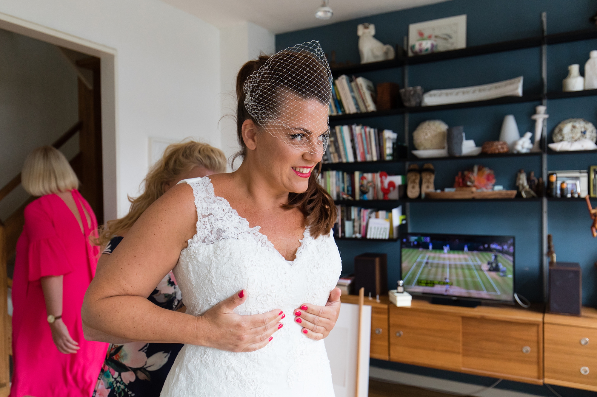 Bride getting ready quirky and fun London wedding photography