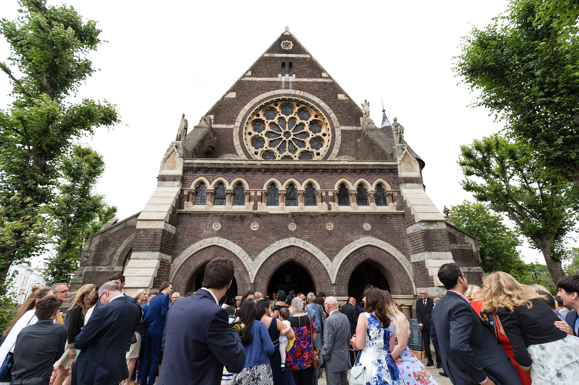 St Stephens Hampstead Heath Wedding Venue exterior with guests mingling