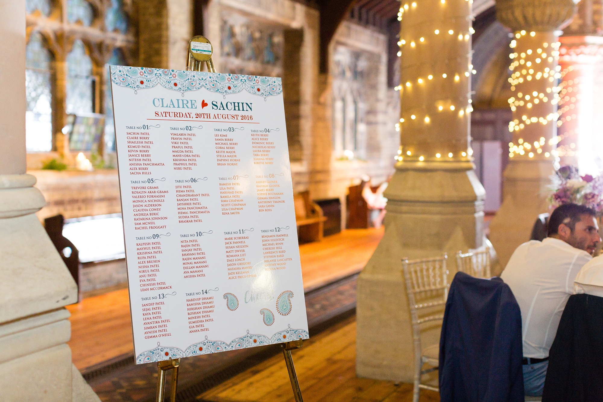 St Stephens Hampstead Heath Wedding Venue colourful seating plan