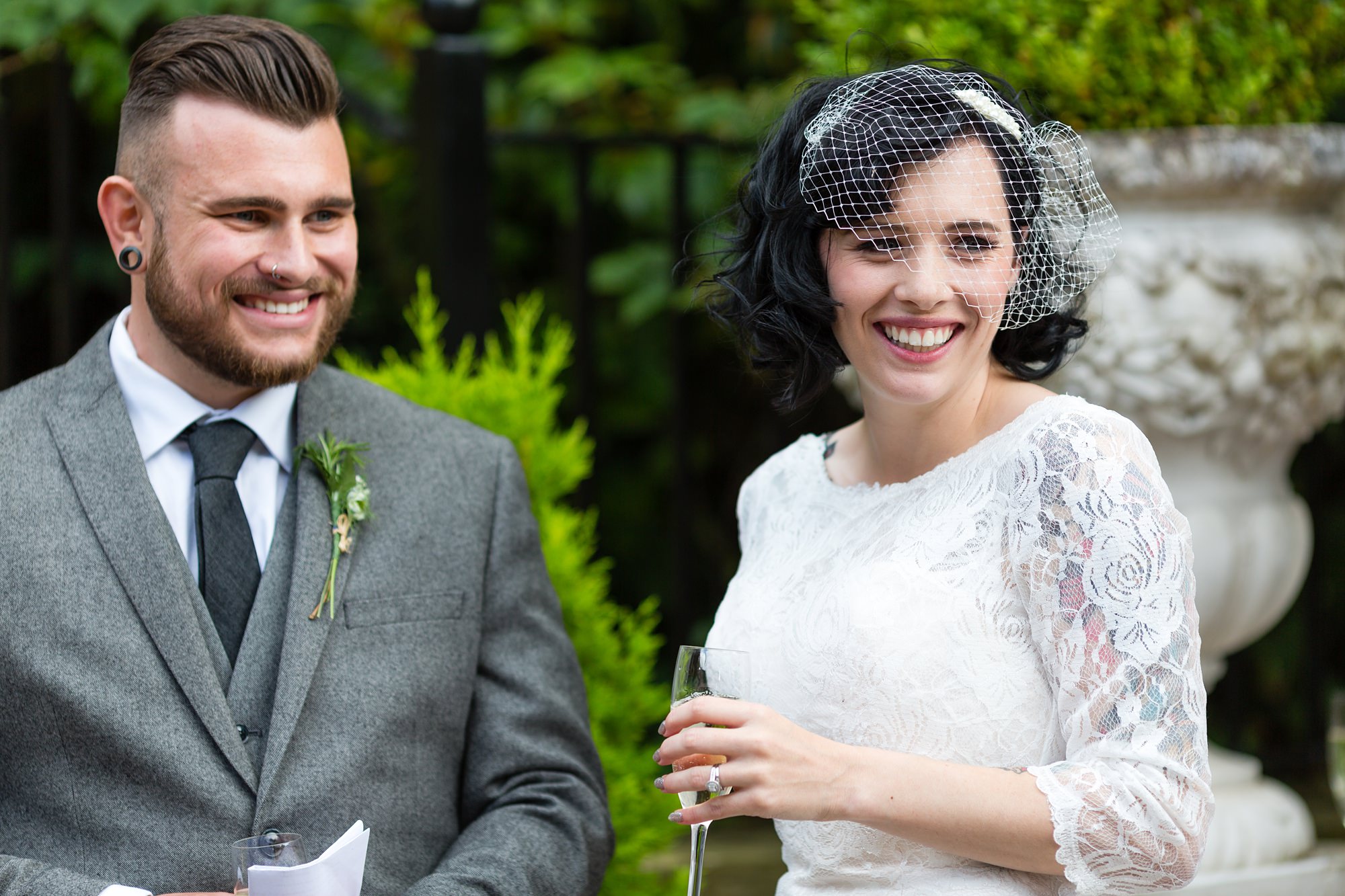 Yorkshire Wedding Photography at Crab and Lobster bride and groom smile during speeches
