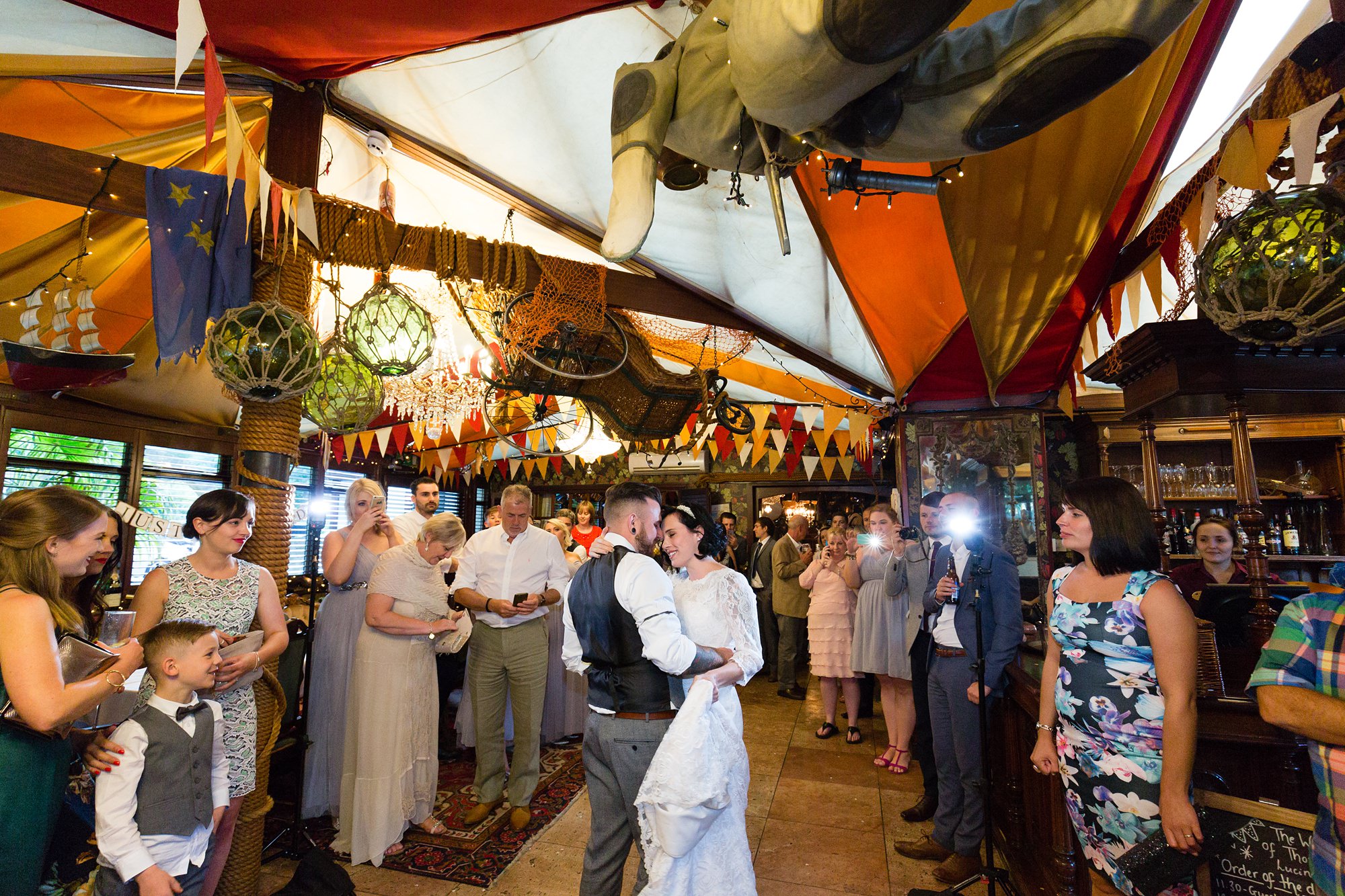 Yorkshire Wedding Photography at Crab and Lobster Frist dance in colourful tent